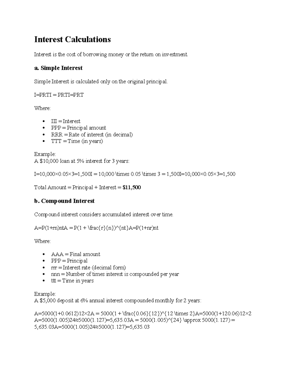 Interest Calculations - Interest Calculations Interest is the cost of ...