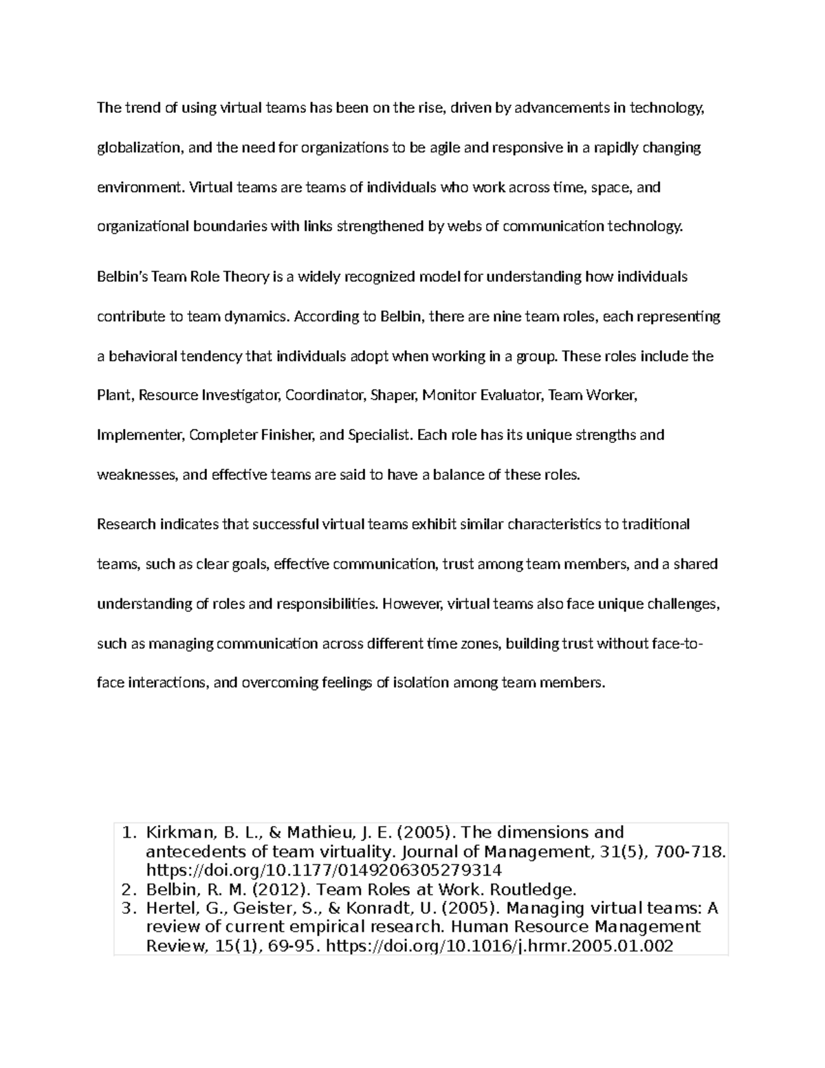 Writing Exercise 3 - Exploring Virtual Teams & Belbin's Theory - Studocu