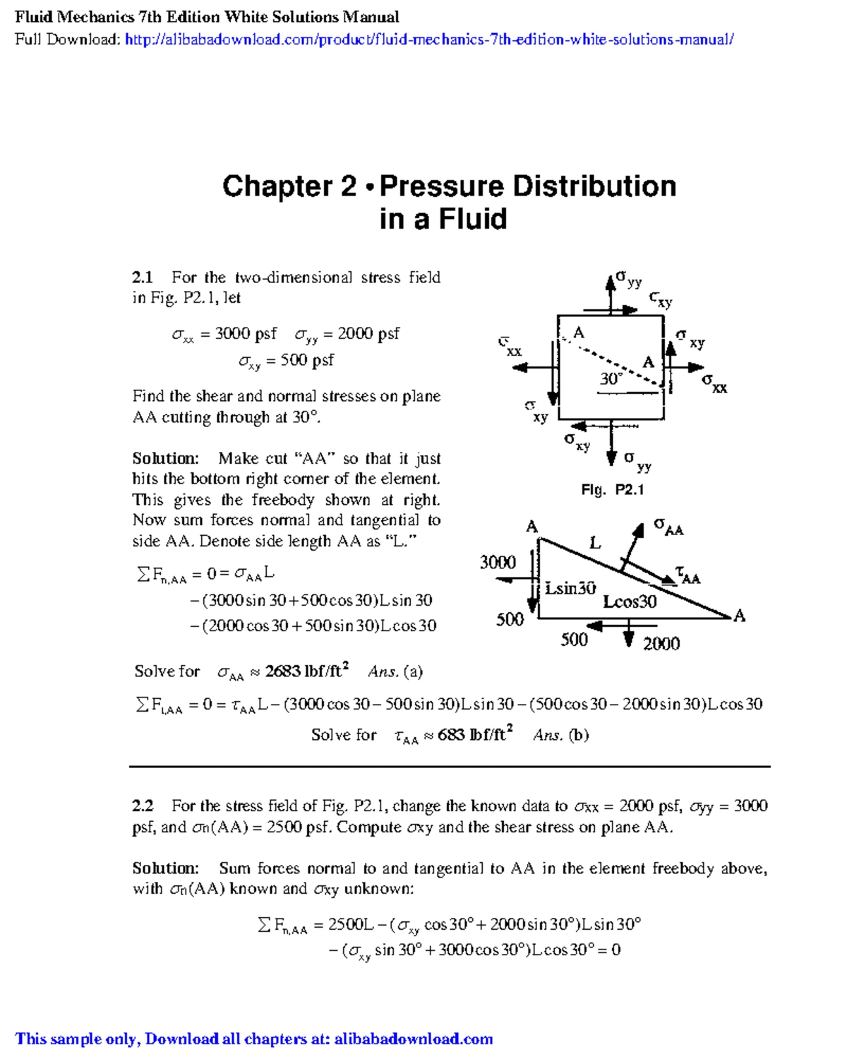 Fluid mechanics 7th edition white solutions manual - Chapter 2 ÷ ...