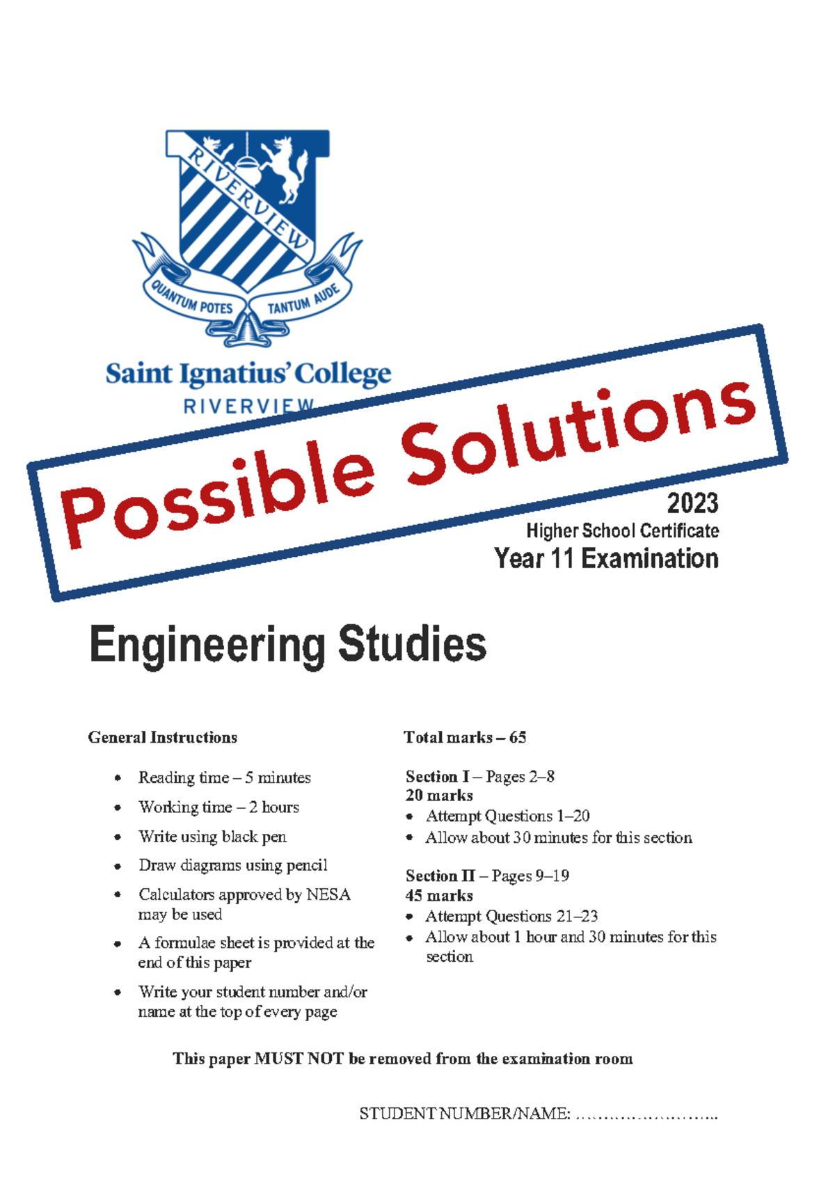 2023 HSC Engineering Studies Prelim Exam Solutions Guide - Studocu