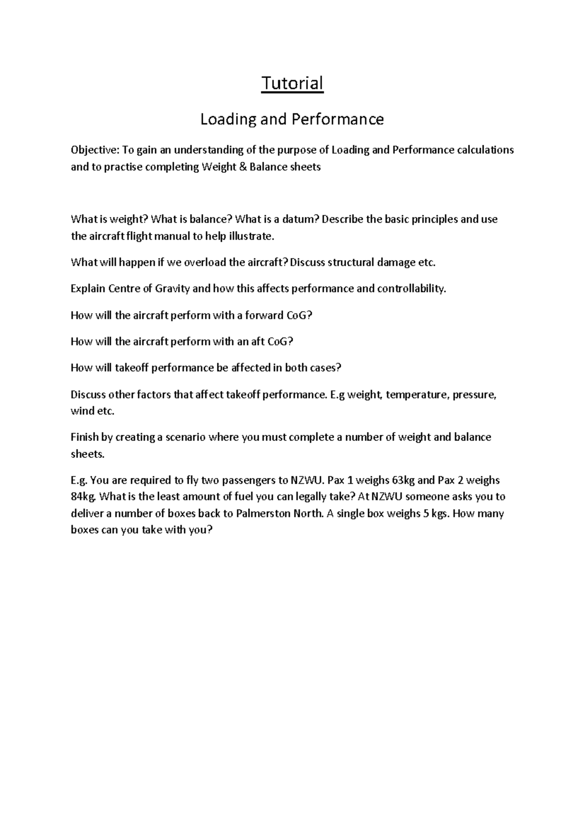 Loading and Performance Calculations Tutorial for Aviation Studies ...