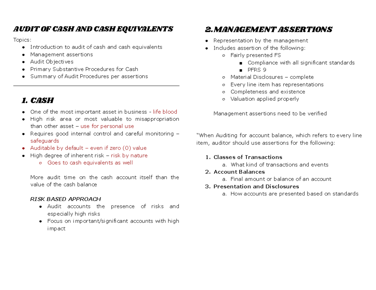 Audit of Cash & Cash Equivalents: Key Procedures & Management ...