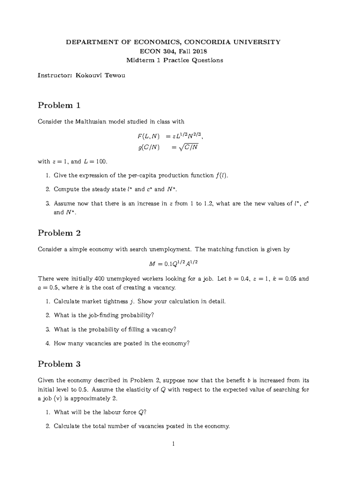 Midterm 1 Practice Questions for ECON 304 - October 2018 - Studocu