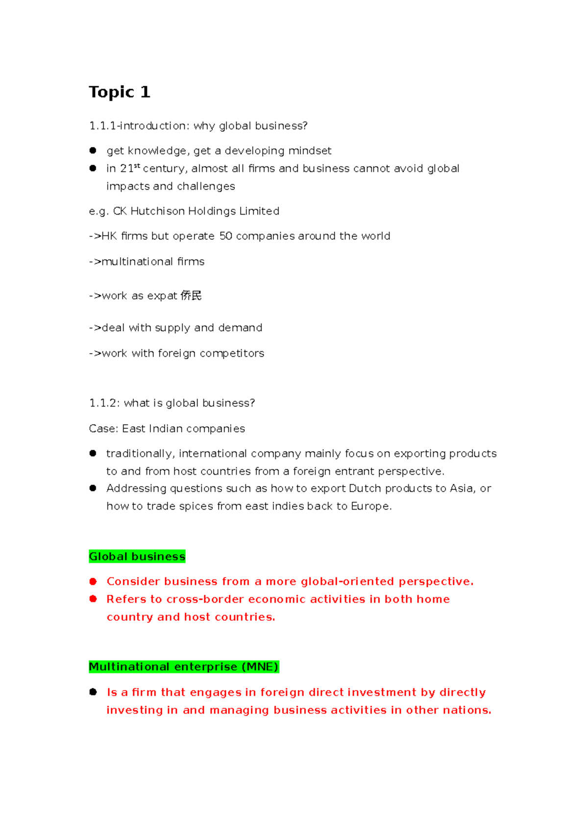 MGNT2511 Global Business: Comprehensive Revision Notes - Studocu