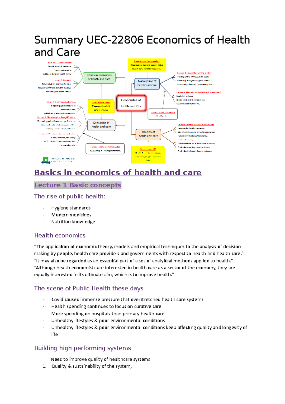 UEC11806 Lecture Summary: Economics of Health and Care Principles ...