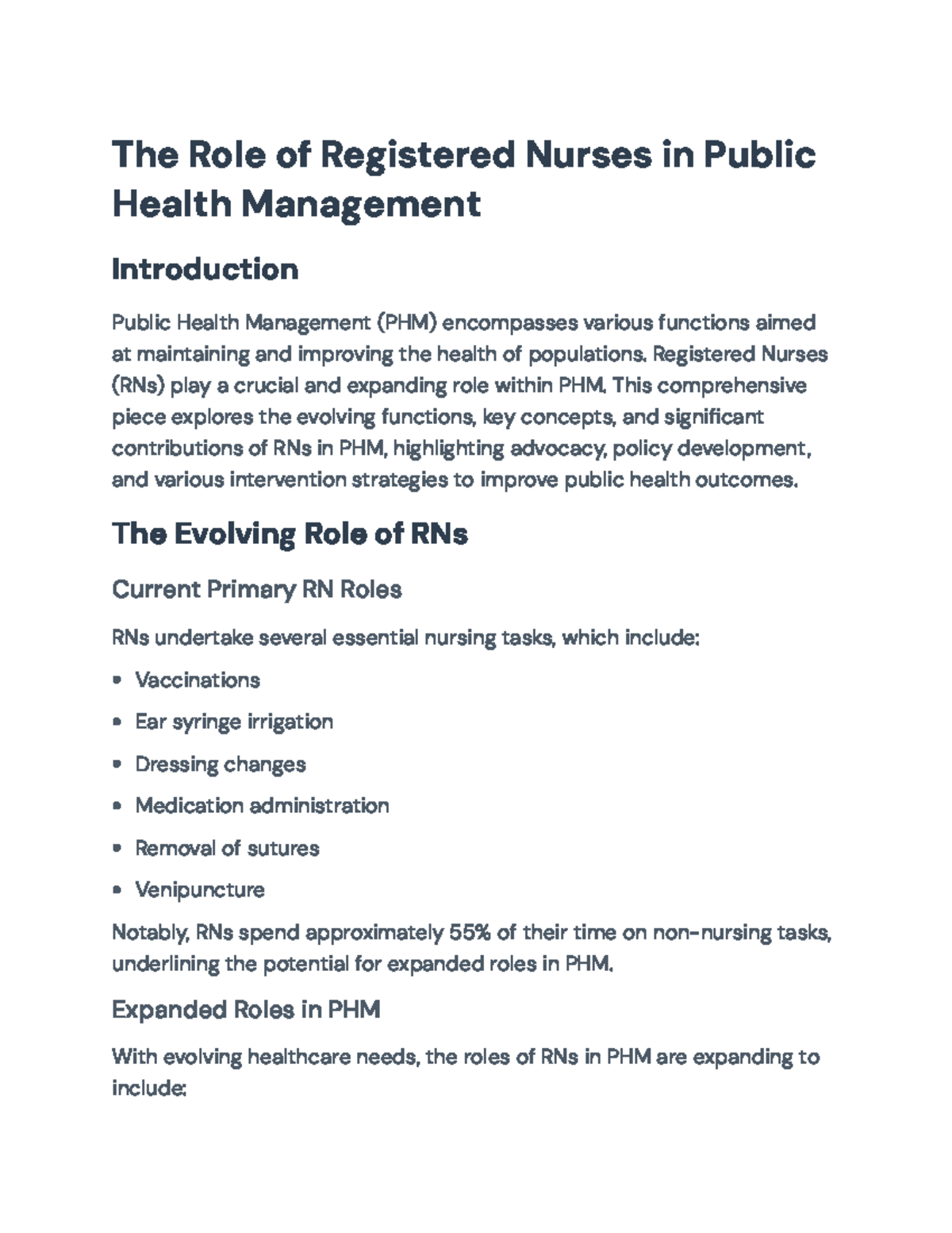 The Role of Registered Nurses in Public Health Management Overview ...