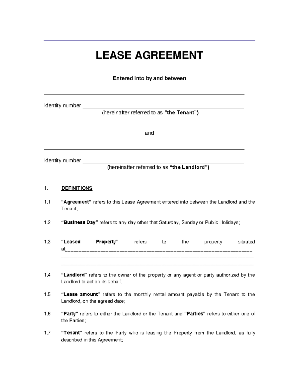 LEASE AGREEMENT TEMPLATE: Blank Lease Document for Use - Studocu