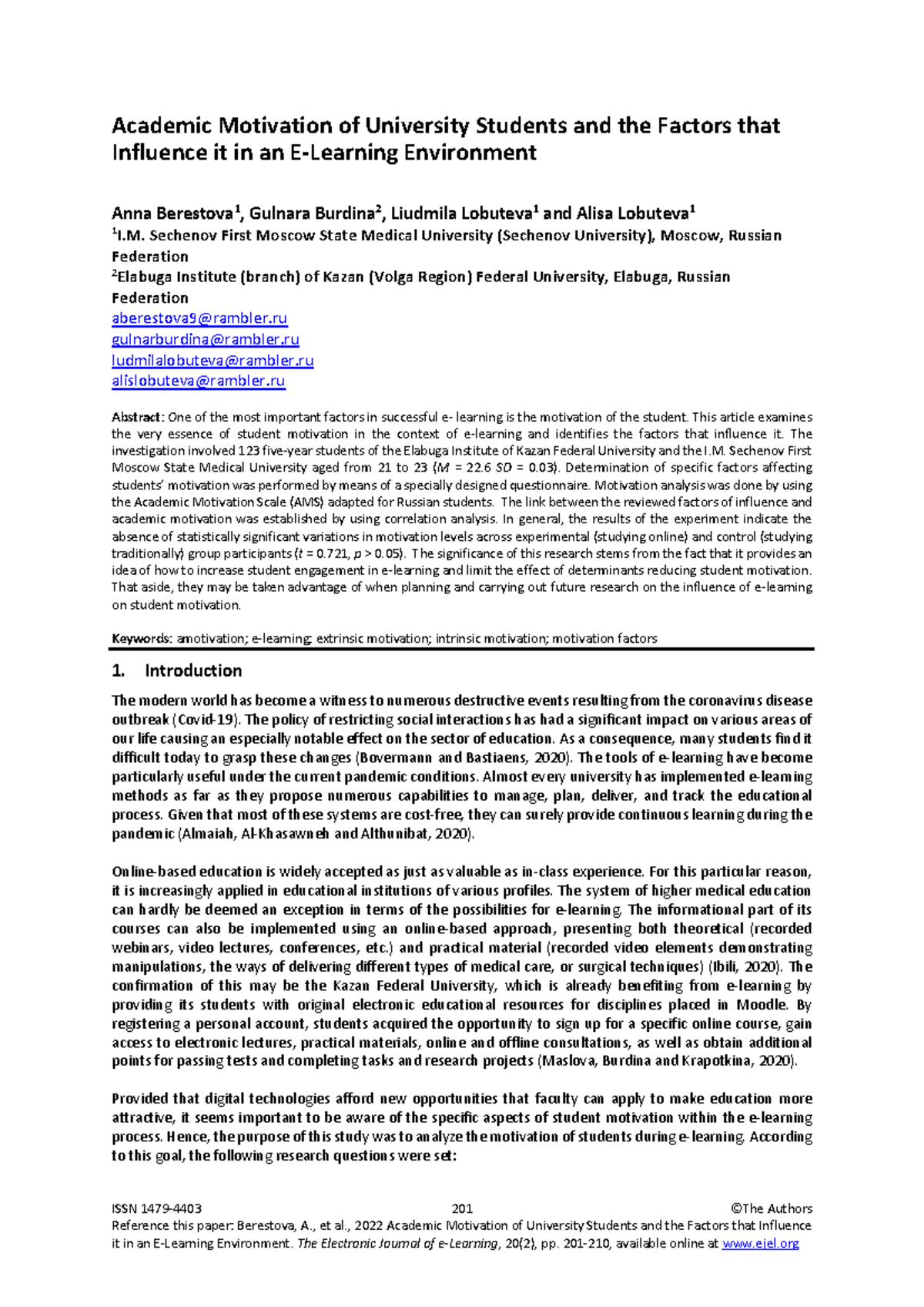 Academic Motivation Factors in University Students: A Study (2022 ...