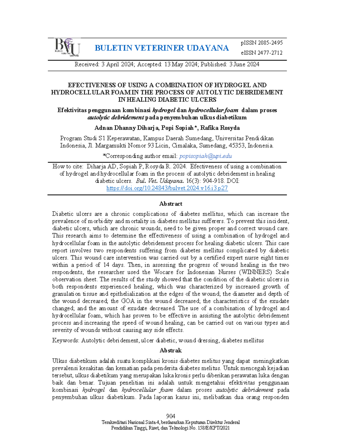 Efektivitas Kombinasi Hydrogel dan Hydrocellular Foam dalam Autolytic ...