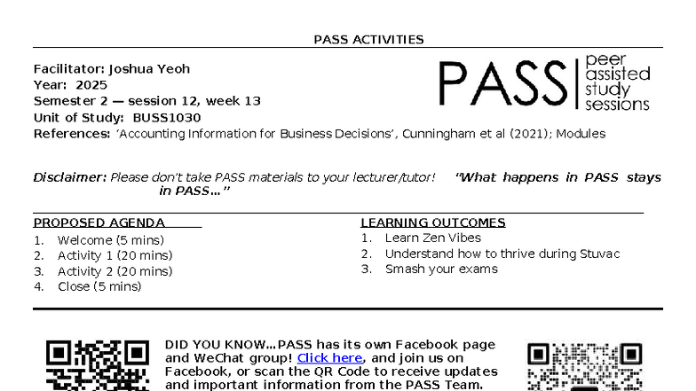 BUSS1030 PASS Activities: Week 13 Revision and Exam Prep - Studocu
