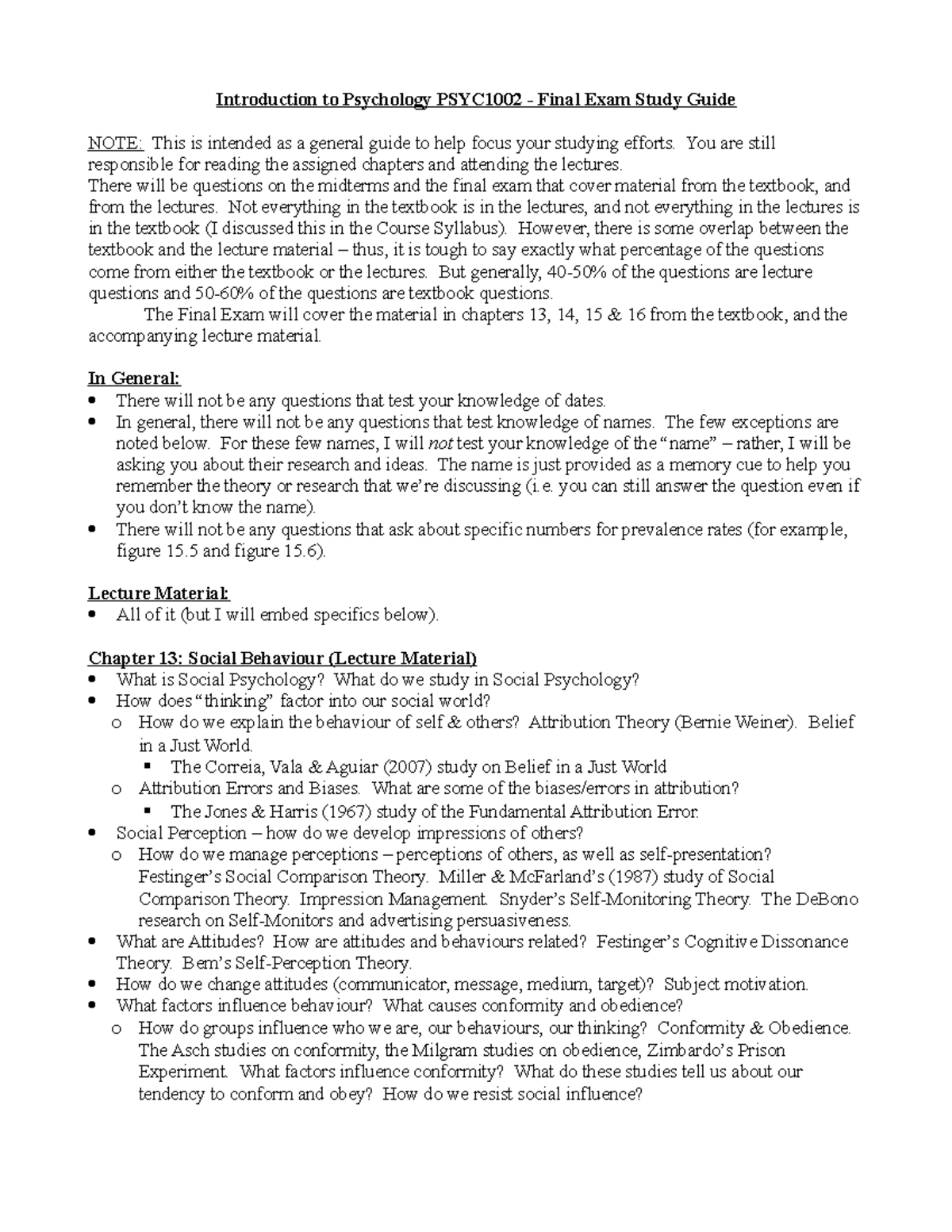 PSYC1002 Final Exam Study Guide: Key Topics & Review Strategies - Studocu
