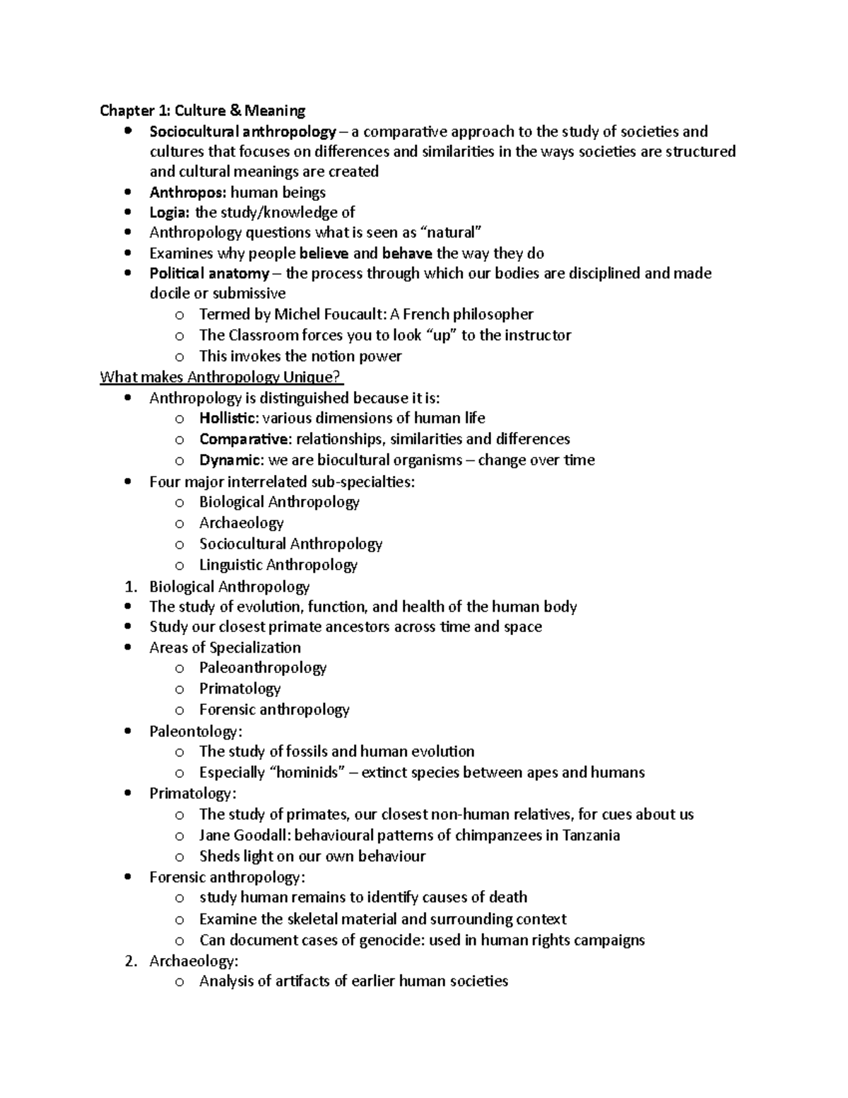 Chapter 1 - Chapter 1: Culture Meaning Sociocultural anthropology a ...