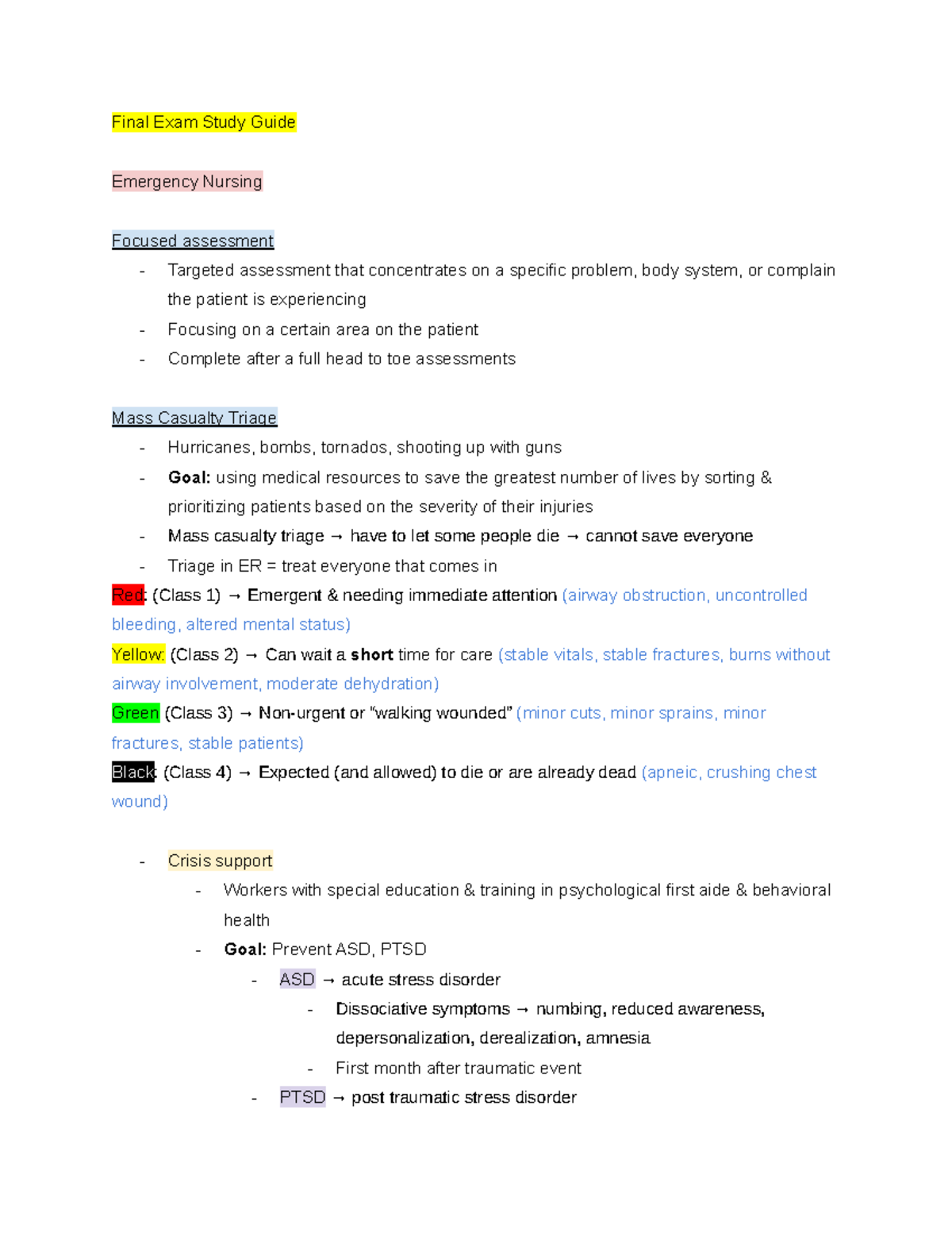 Final Exam Study Guide: Emergency Nursing Concepts - Studocu