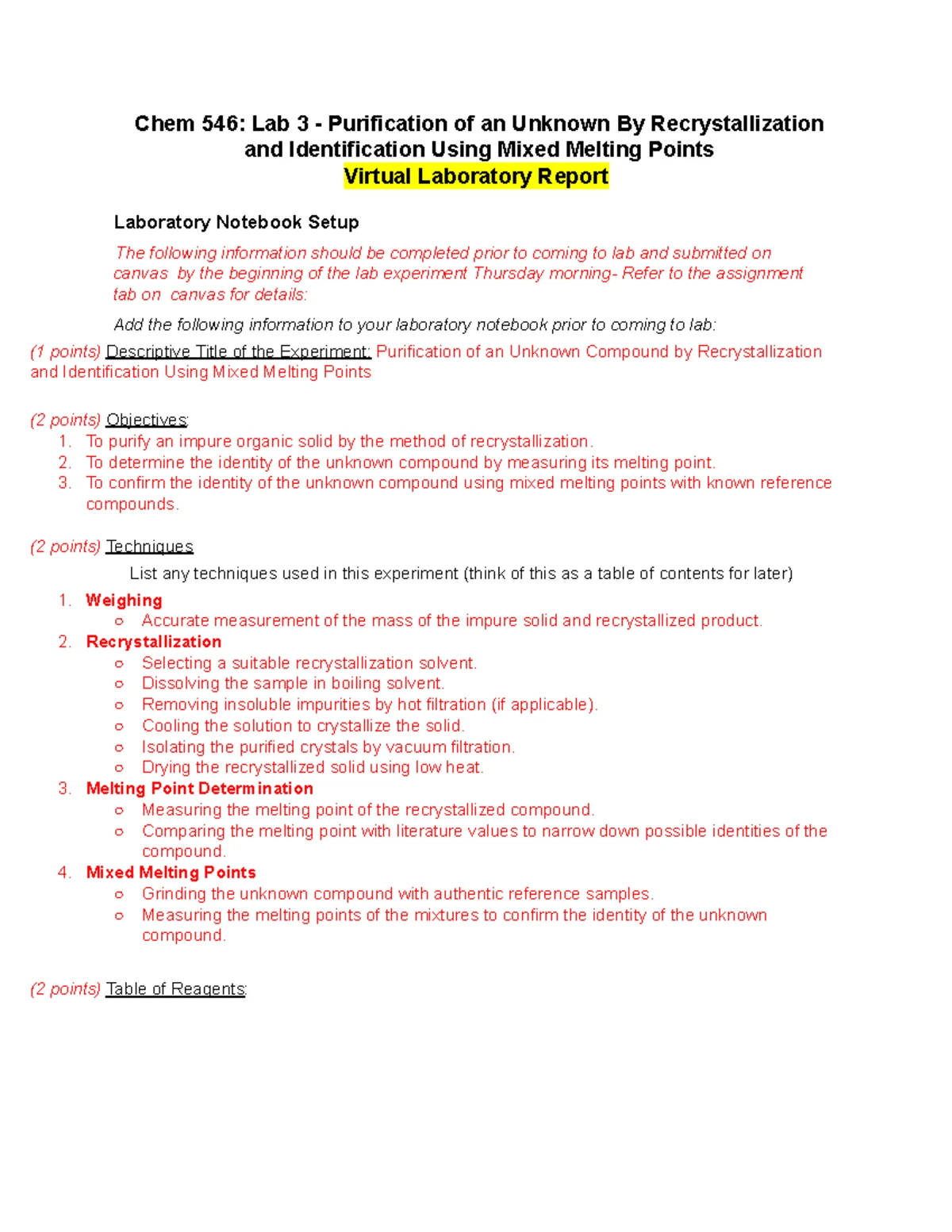 Lab 3 Report: Recrystallization & Melting Point Analysis - Chem 546 ...