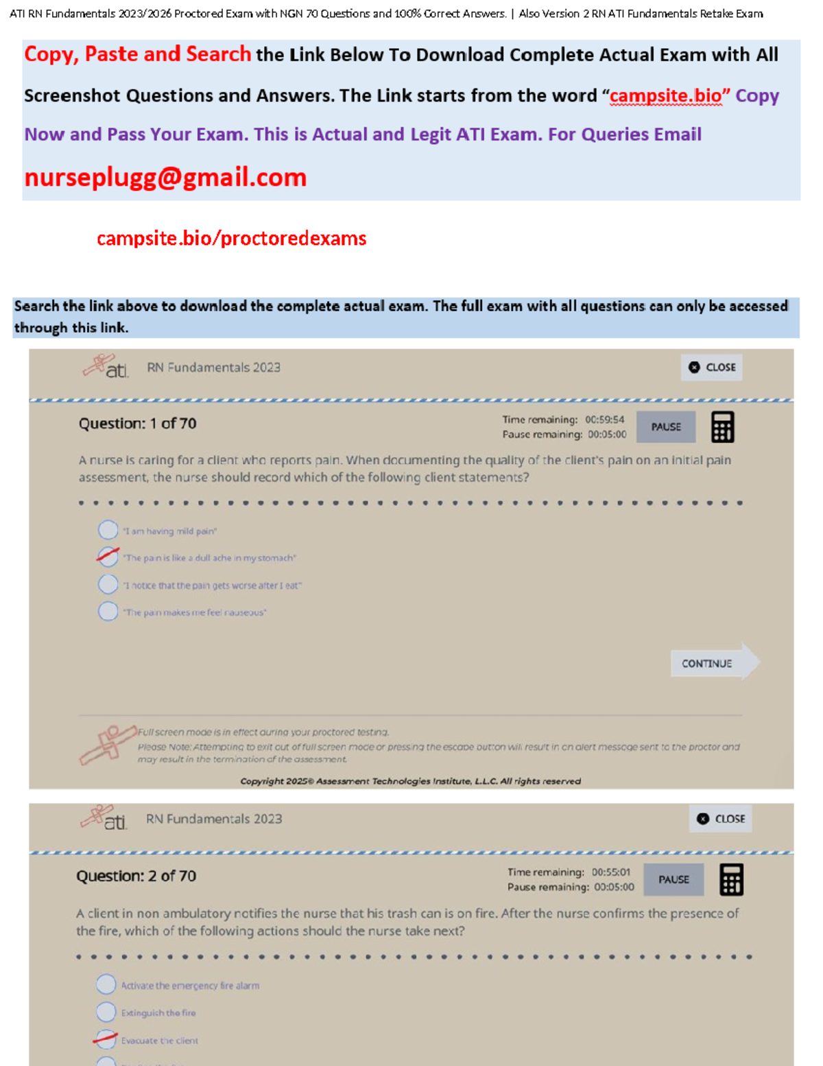 Guaranteed ATI RN Fundamentals 2023–2026 Proctored Exam NGN 70 Qs ...