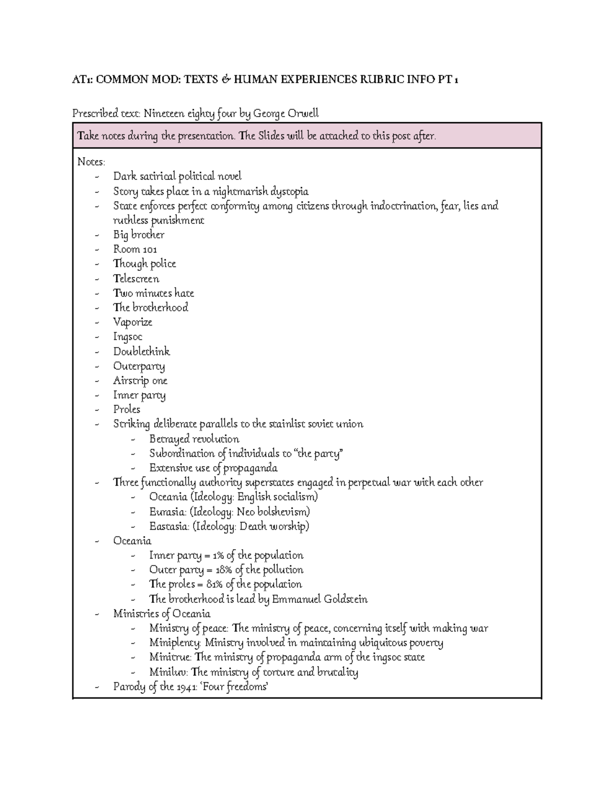 AT1: Common Mod - Texts on Human Experiences (Nineteen Eighty-Four ...
