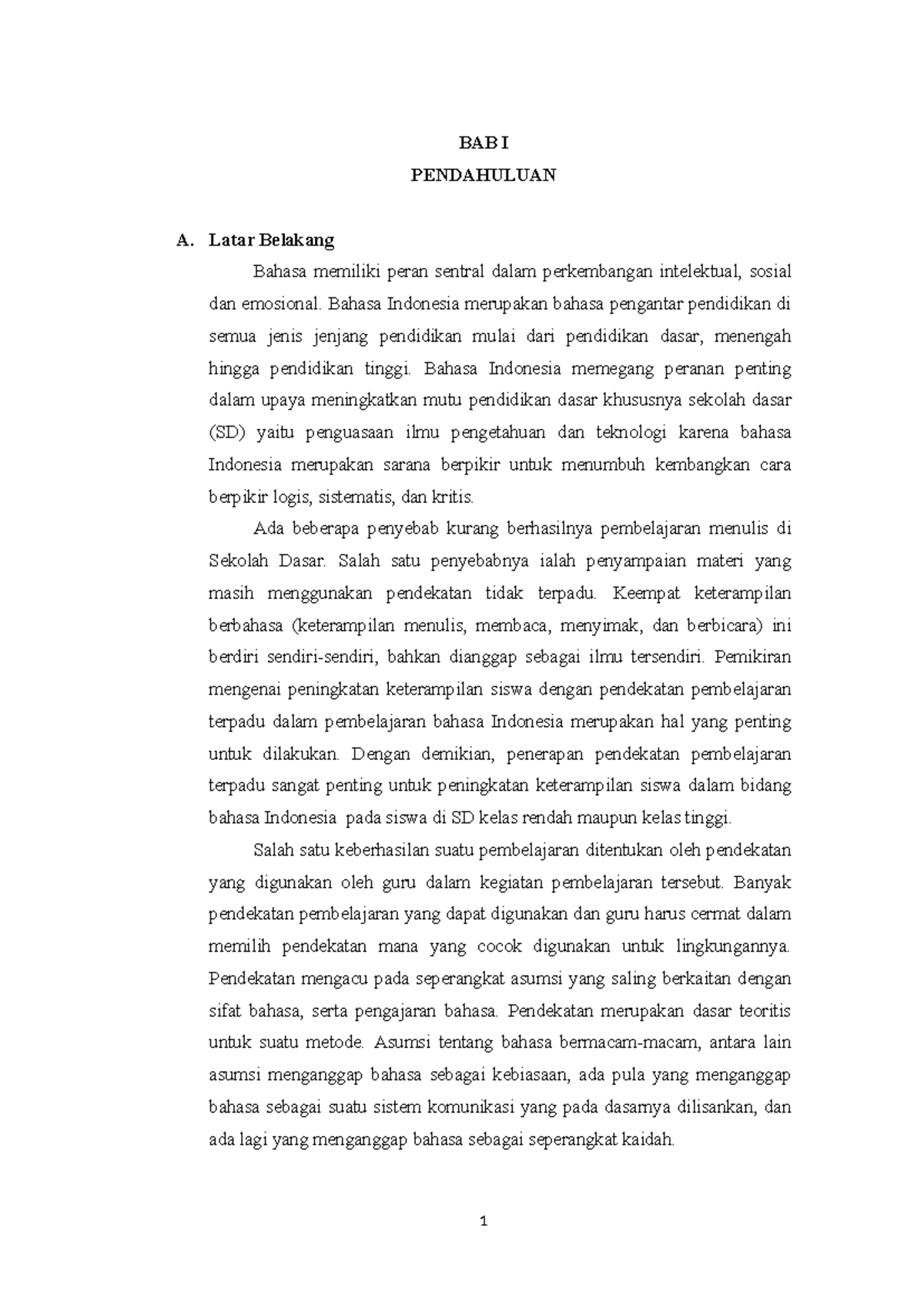 Pendekatan Pembelajaran Bahasa Indonesia di SD: Makalah dan Analisis ...