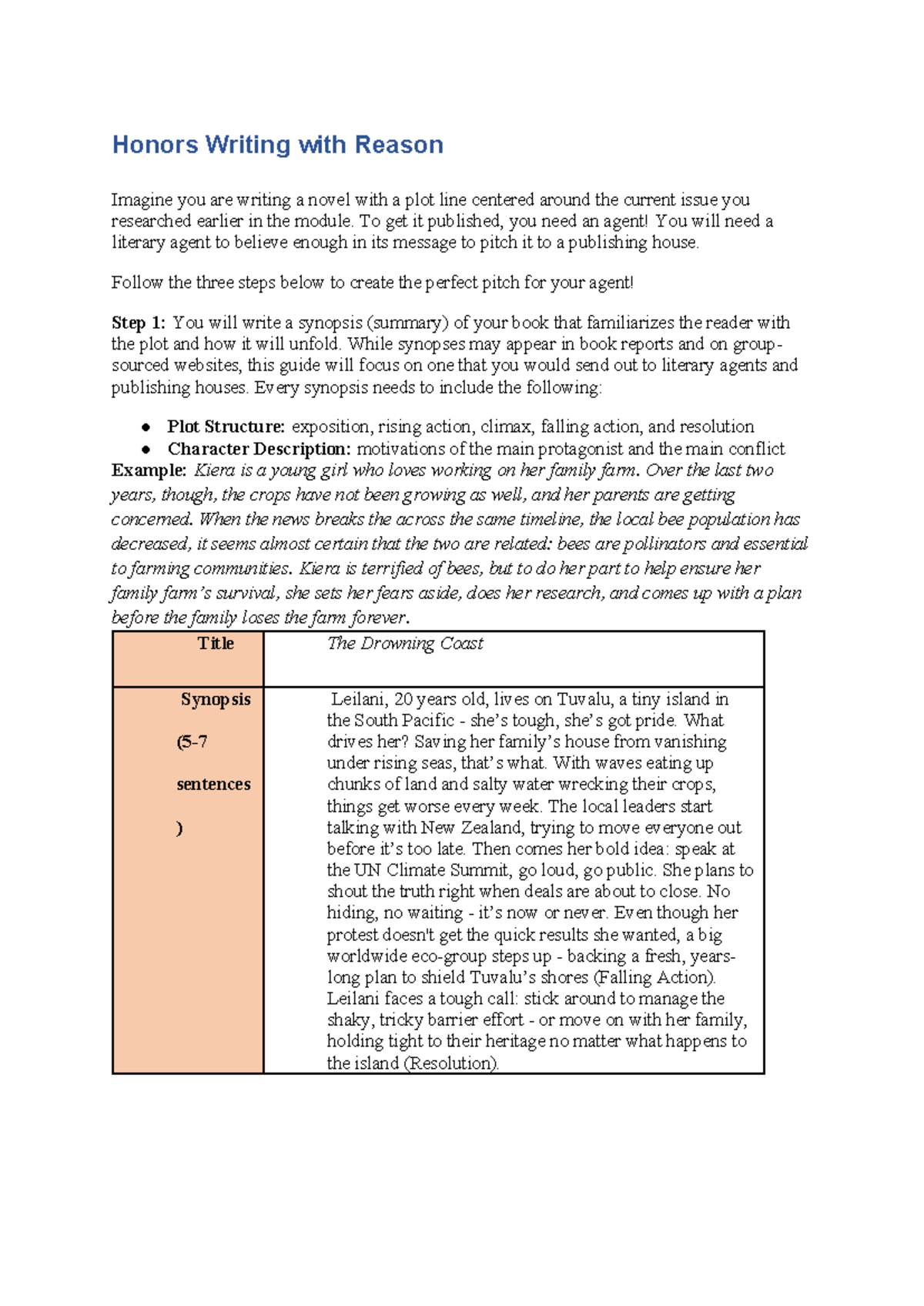 Honors Writing: Pitching 