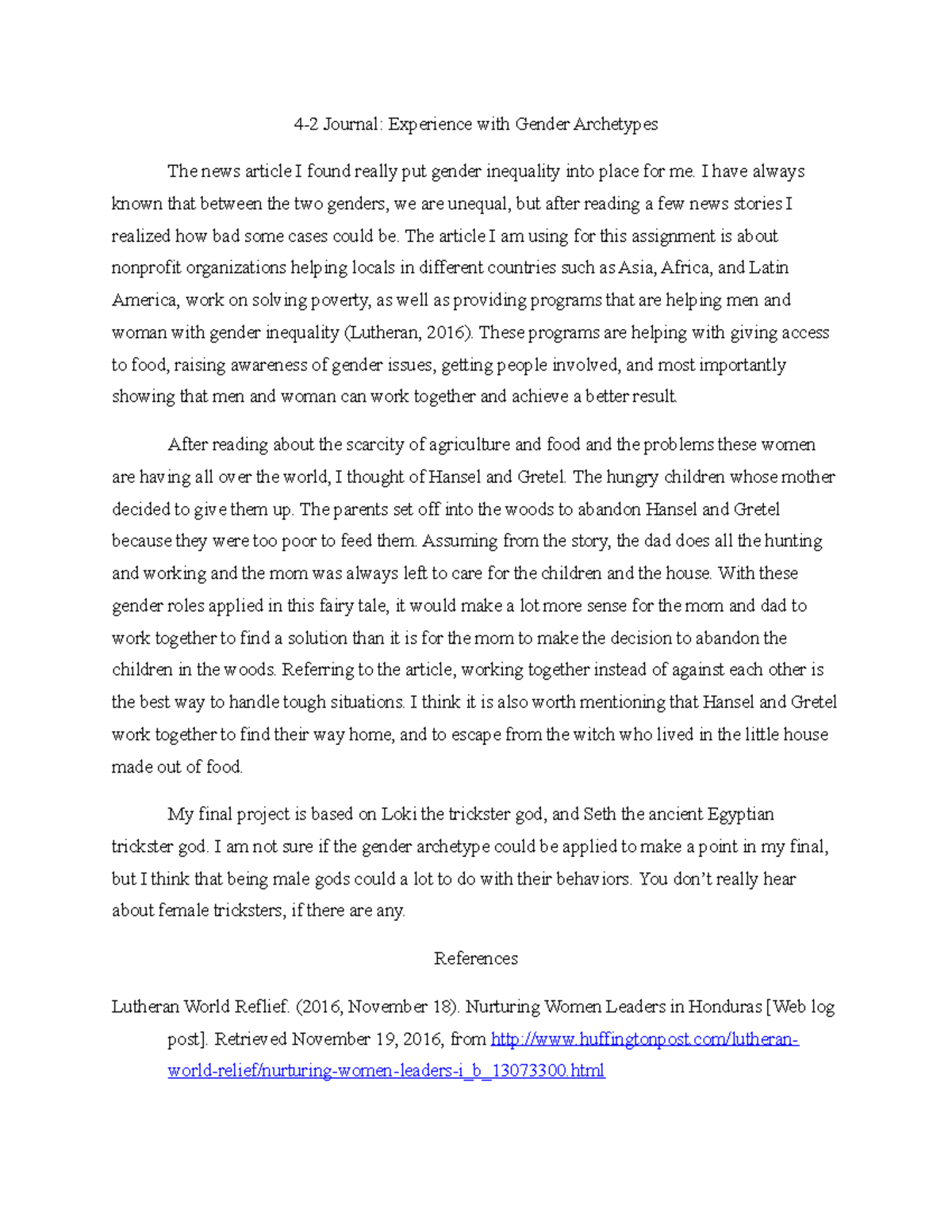 4-2 Journal: Exploring Gender Archetypes and Inequality Issues - Studocu