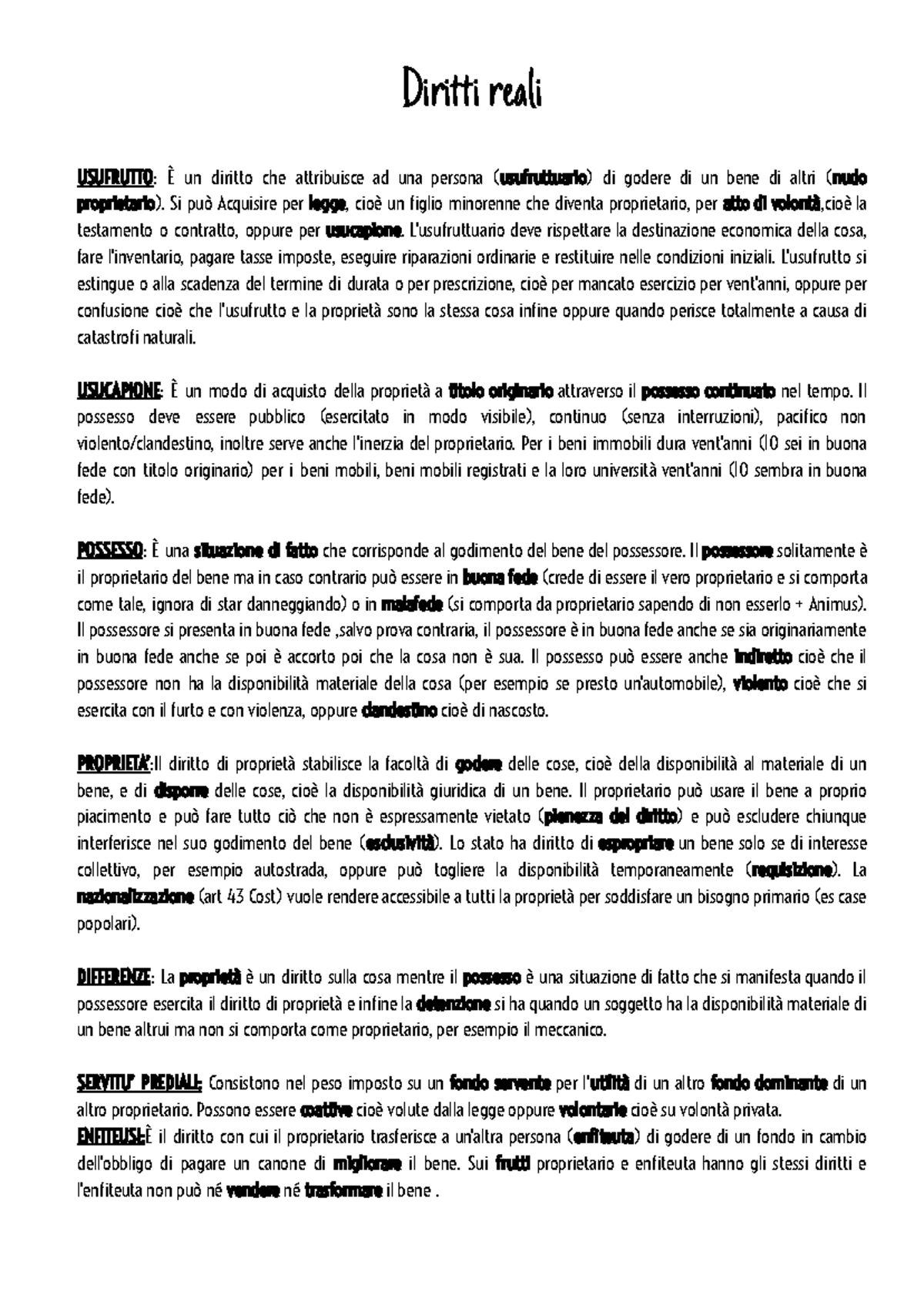 Diritti Reali: Usufrutto, Possesso e Usucapione - USUFRUTTO 101 - Studocu