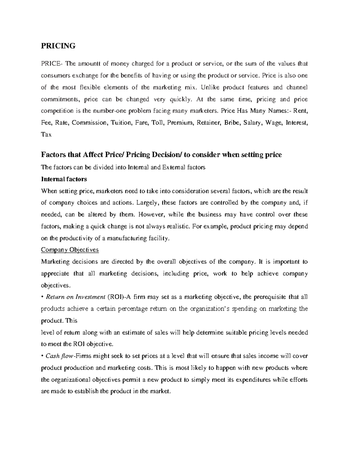 Pricing Strategies and Factors Influencing Prices in Marketing - Studocu