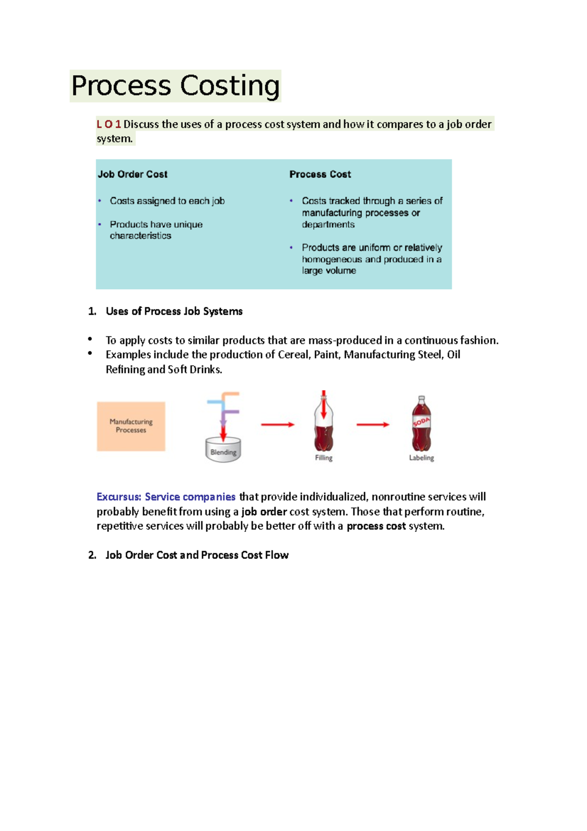 Process Costing - Summary/Notes - Process Costing L O 1 Discuss the ...
