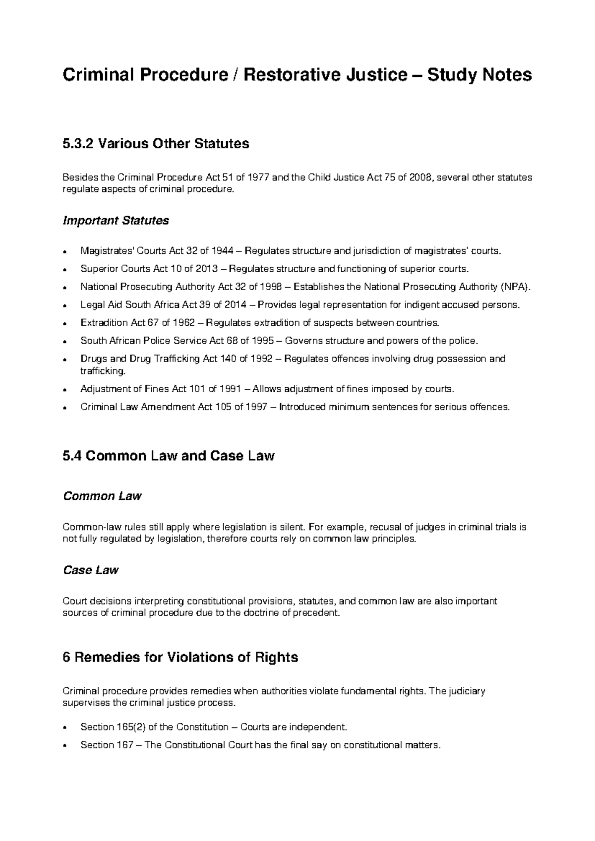 Criminal Procedure & Restorative Justice Study Notes 5.3.2 - Studocu