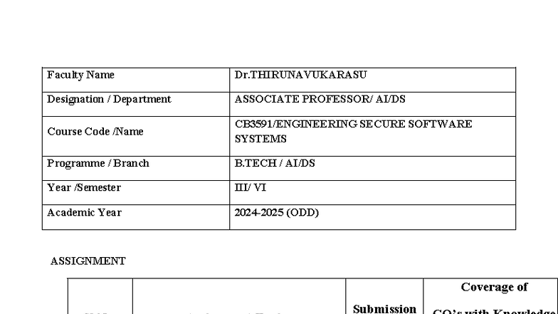 CSE B.TECH VI - Secure Software Systems Assignment Overview - Studocu