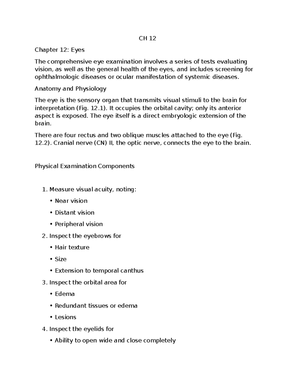 CH 12: Comprehensive Guide to Eye Examination and Anatomy - Studocu