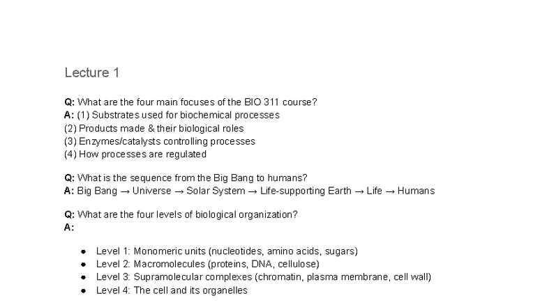 BIO 311 Exam 1 Lecture Notes and Key Concepts - Studocu