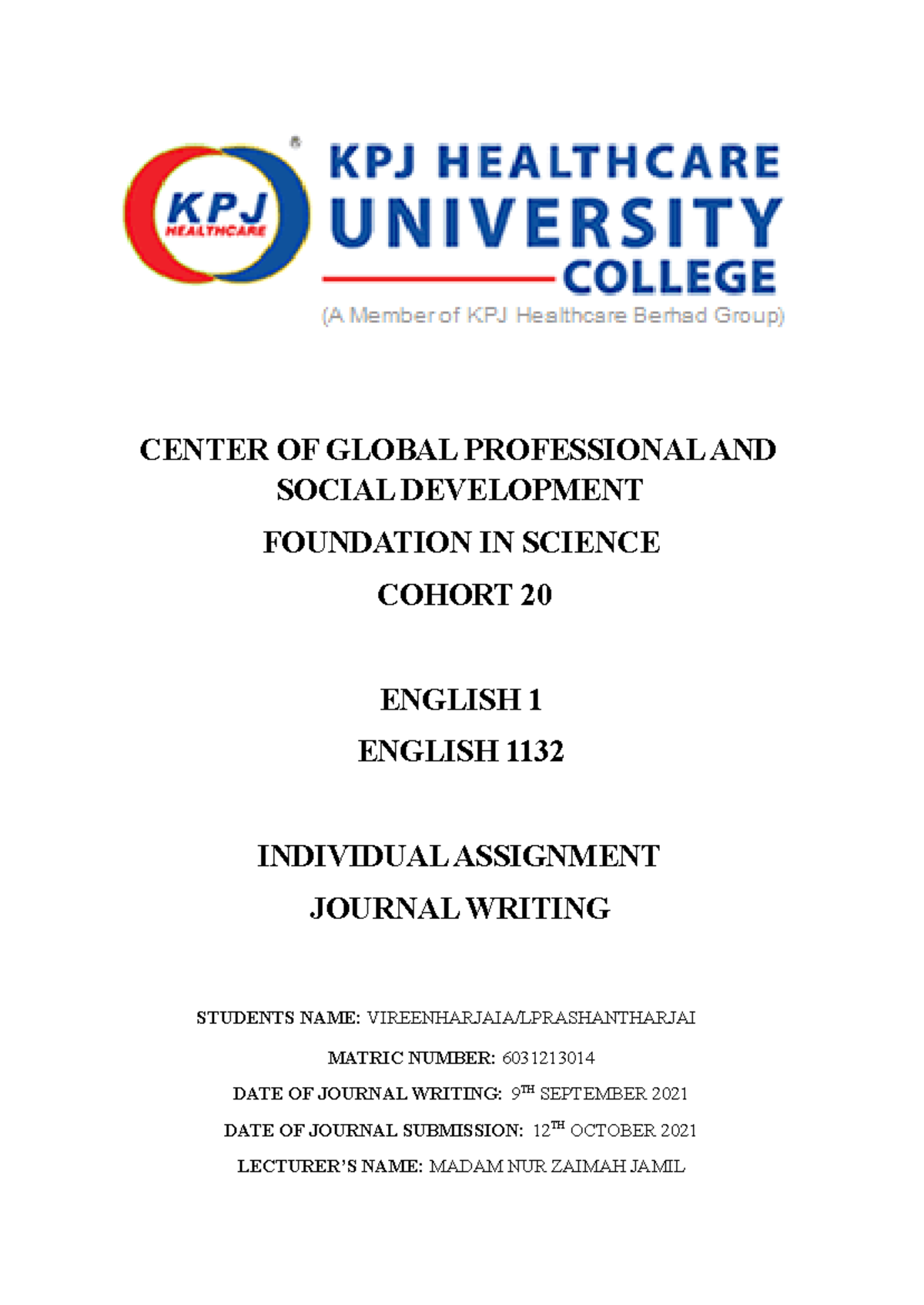 English Journal Writing Assignment 6031213014 - Cohort 20 Insights ...