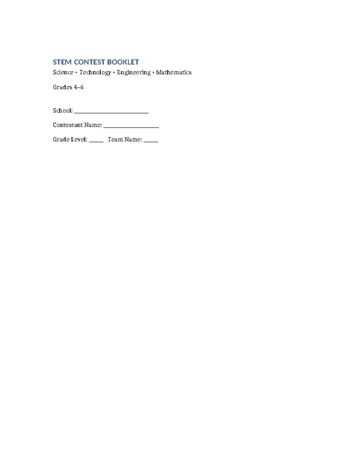 Complete STEM Contest Booklet (Grades 4-6) - Studocu