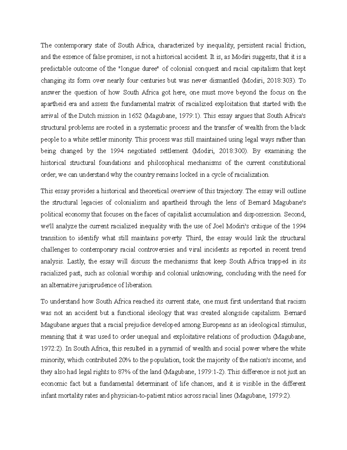 Politics Term Essay - The Modern South Africa: A Historical Analysis ...
