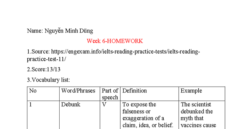 Week 6 Homework: Vocabulary List and Definitions - Studocu