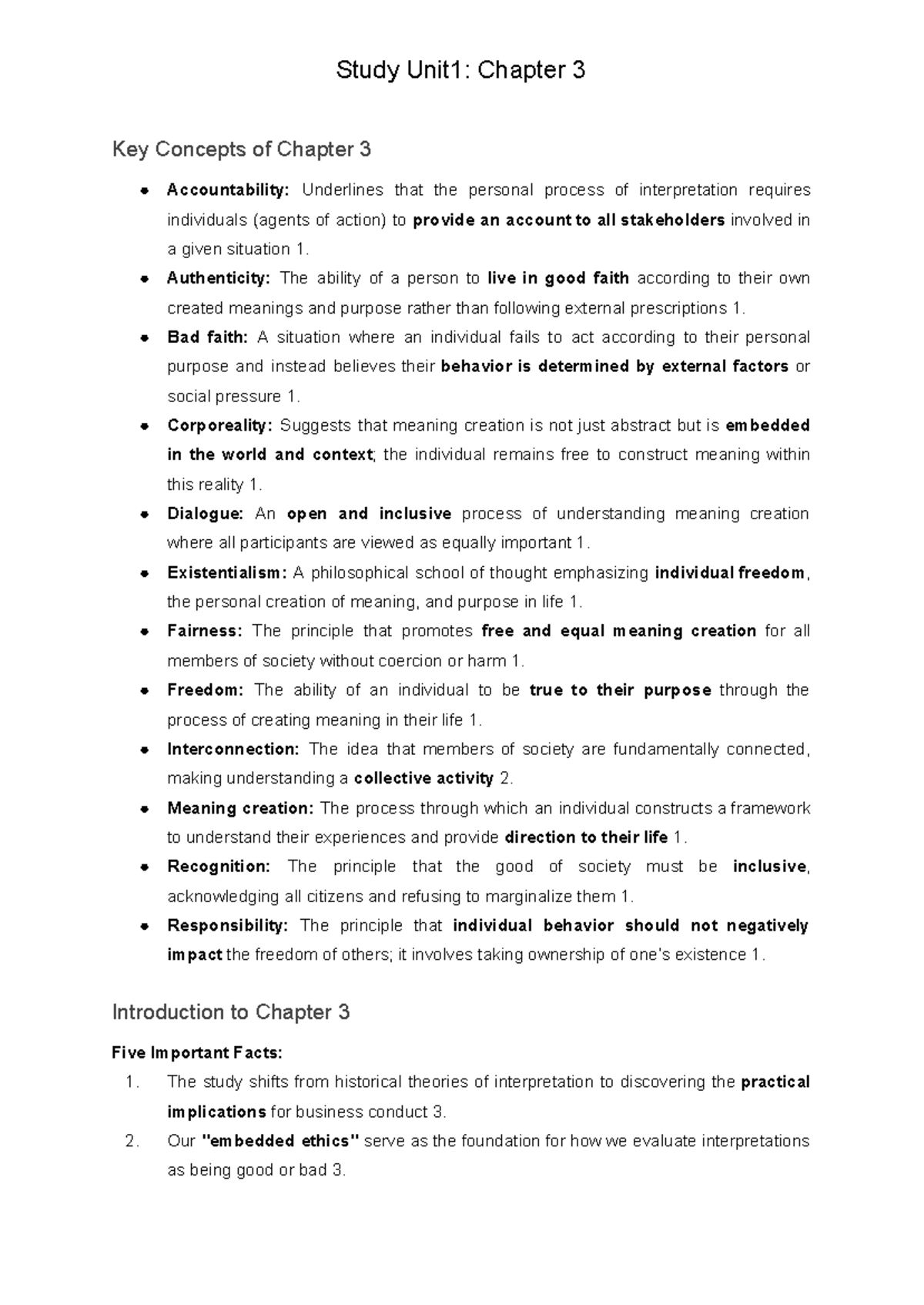 Study Unit 1.1: Chapter 3 Key Concepts Summary and Analysis - Studocu