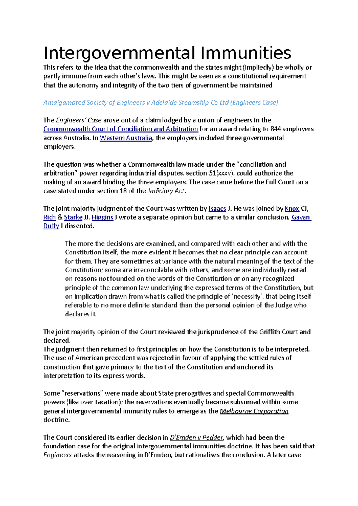 Intergovernmental Immunities - This might be seen as a constitutional ...