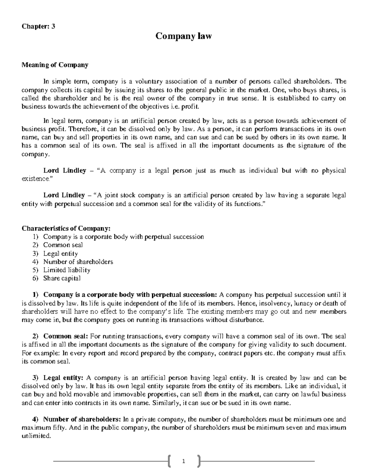 Unit-3: Companies Law Overview and Key Concepts - 1st Sem - Studocu