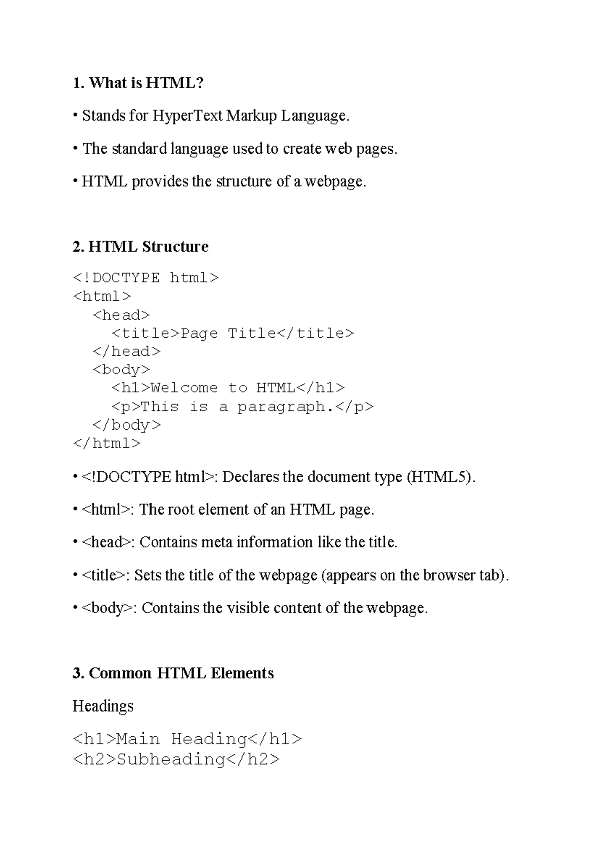 HTML Cheat Sheet - HTML Short cuts memo - 1. What is HTML? • Stands for ...