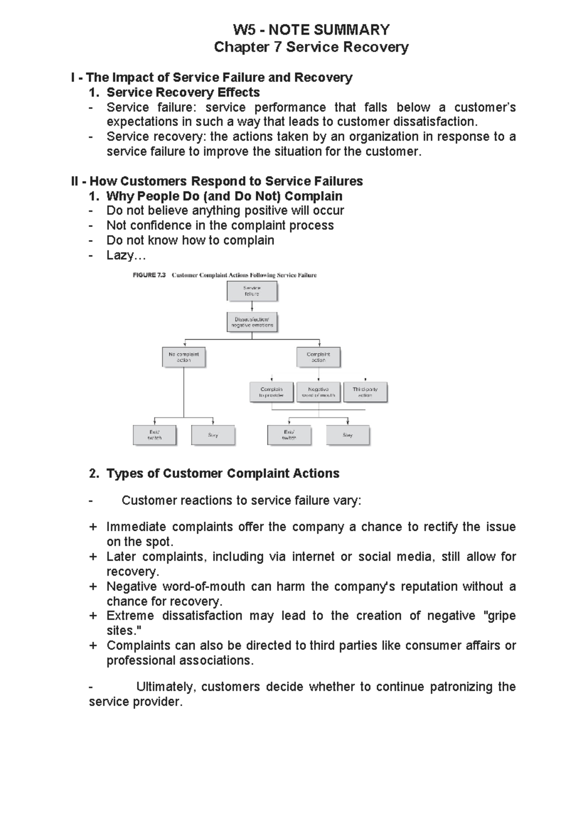 Service Recovery Strategies: W5 Note Summary & Customer Reactions - Studocu