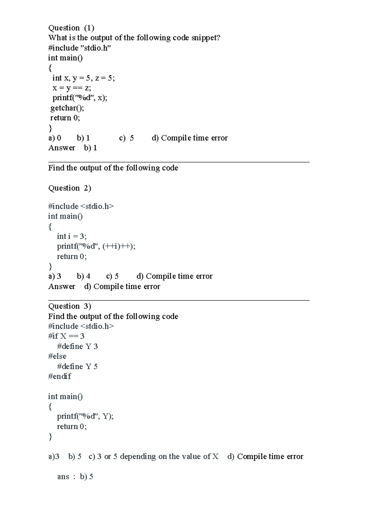C Programming obj qns with ans - What is the output of the following ...