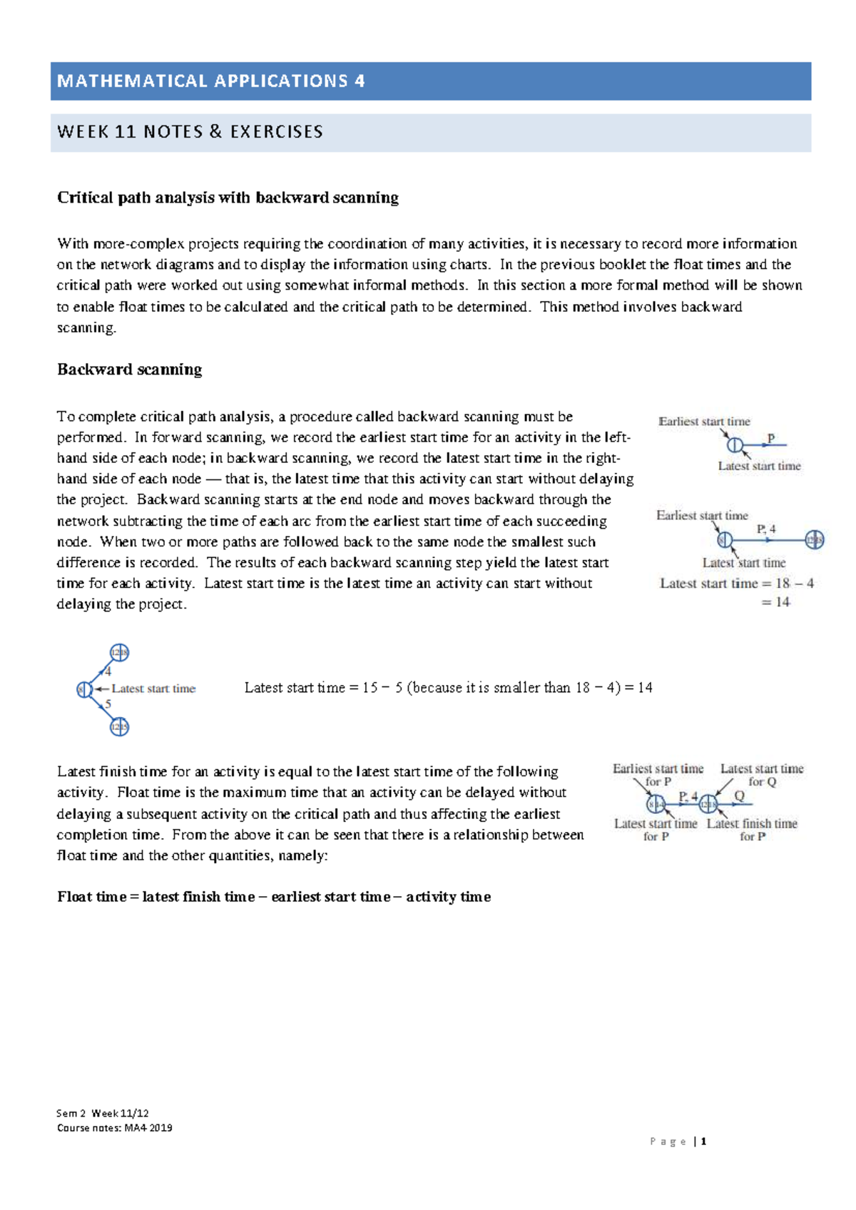 MA4 WEEK 11 NOTES: Critical Path Analysis & Backward Scanning - Studocu