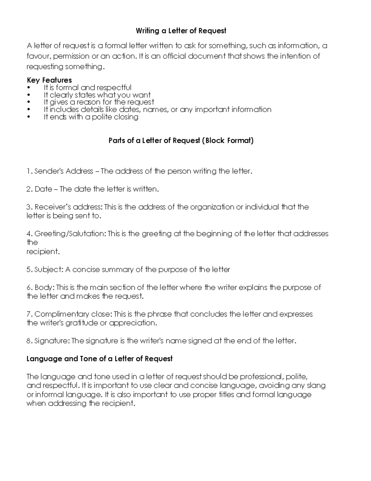 Writing a Formal Letter of Request: Key Features & Structure - Studocu