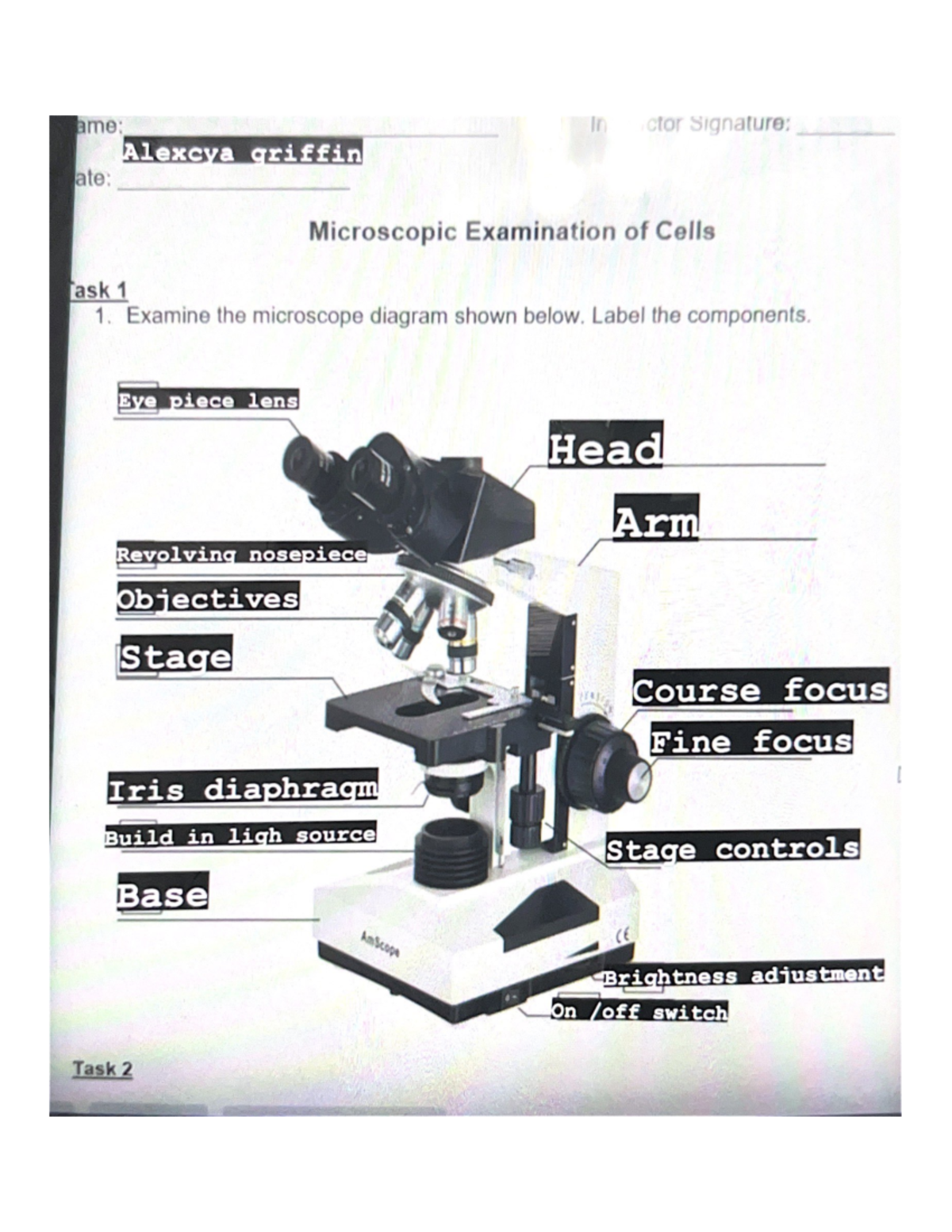 Microscope labeled - ame: In ctor Signature: Alexcya griffin ate ...