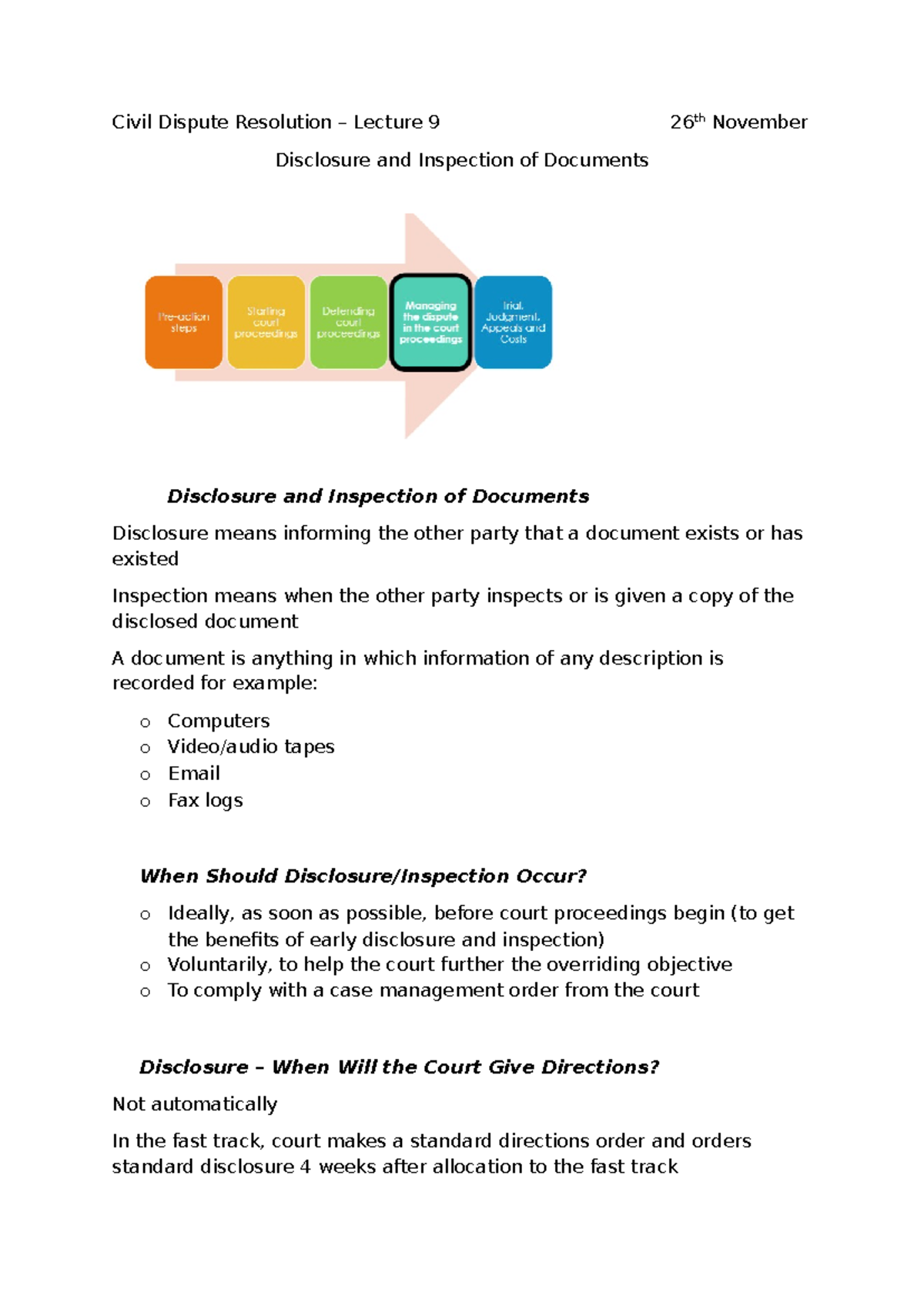 Lecture 9 - Disclosure and Inspection of Documents - Civil Dispute ...