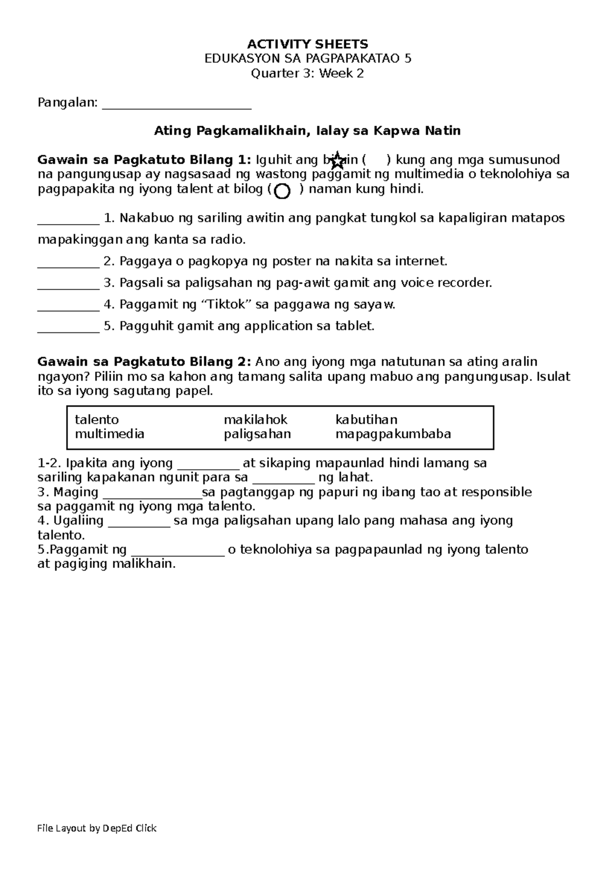 ESP 5 Activity Sheet Quarter 3 Week 2: Multimedia Learning Tasks - Studocu