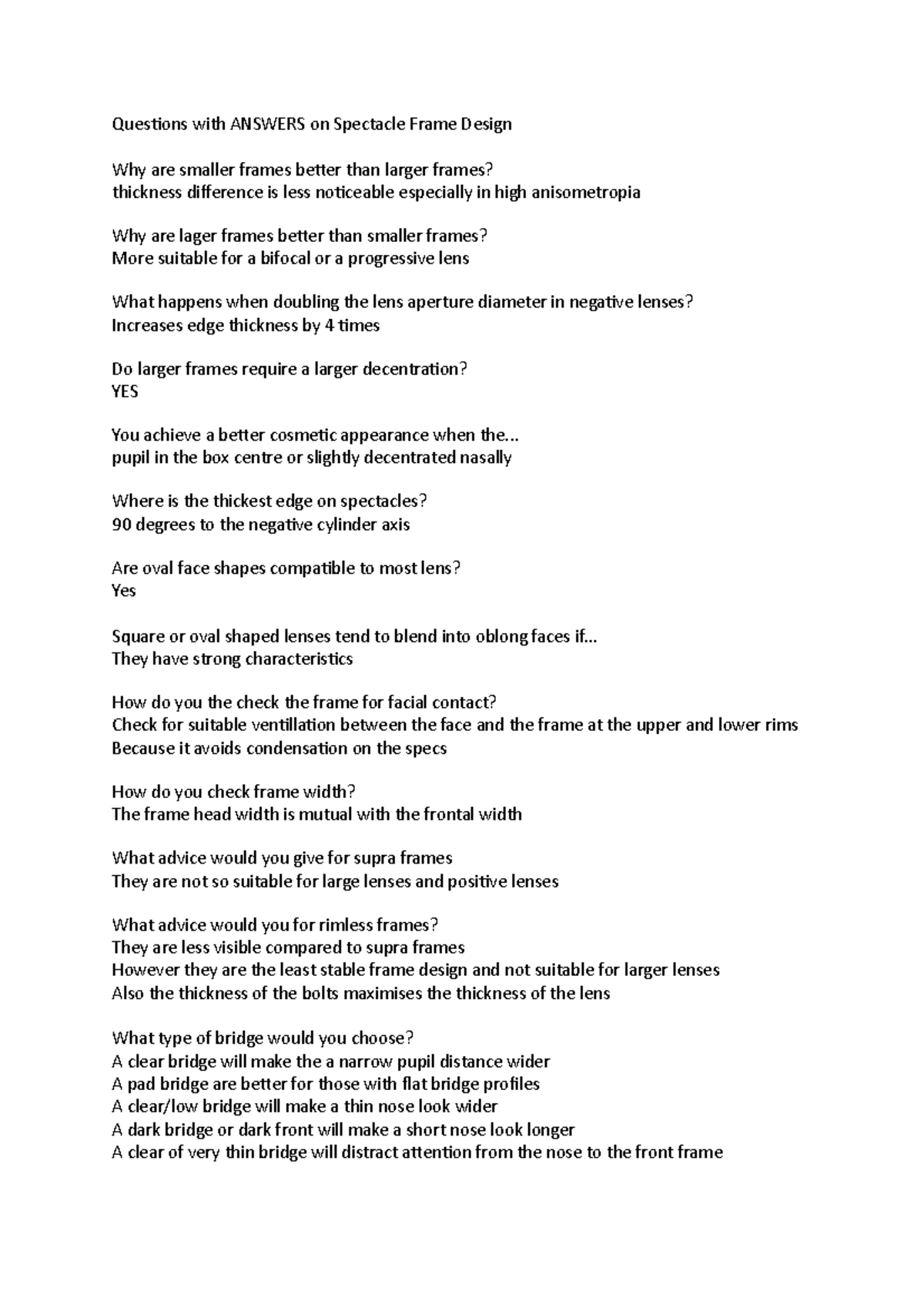 Questions with Answers on Spectacle Frame Design - Questions with ...