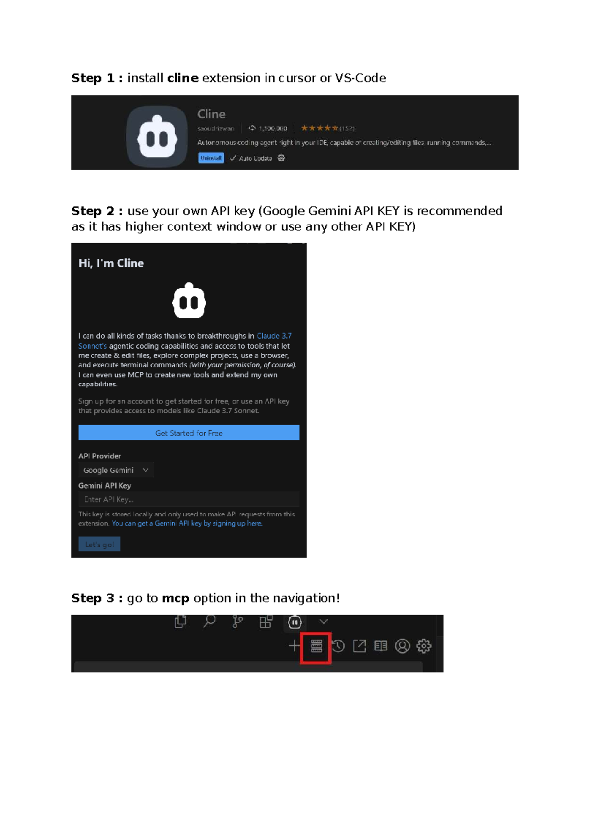 MCP Setup Guide: Installing Cline Extension & Configuring API Key - Studocu