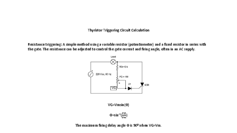 Thyristor Triggering Circuit Calculation: Resistance & RC Methods - Studocu