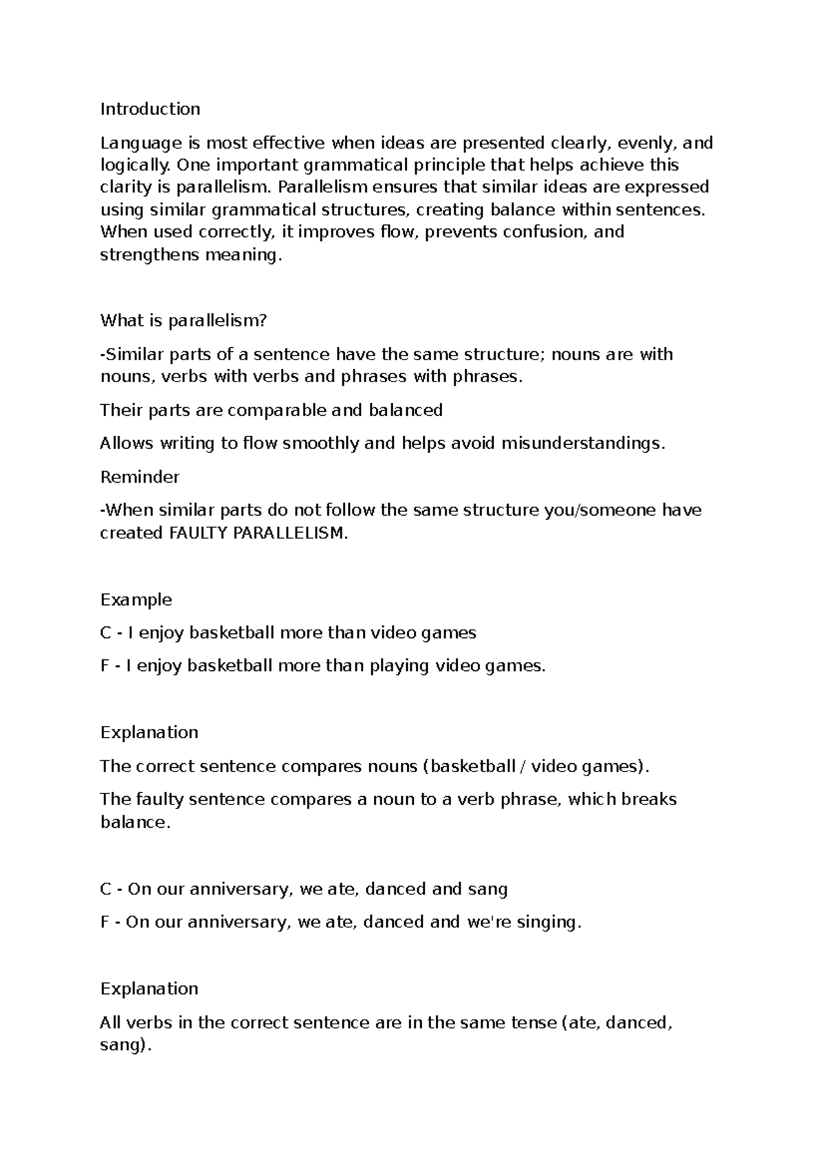 ENG 101: Understanding and Applying Parallelism in Writing - Studocu