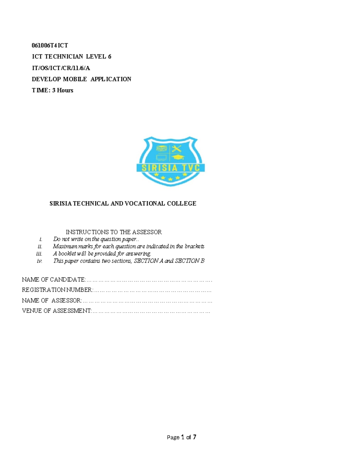 061006T4ICT Mobile Application Development Exam - Level 6 - Studocu